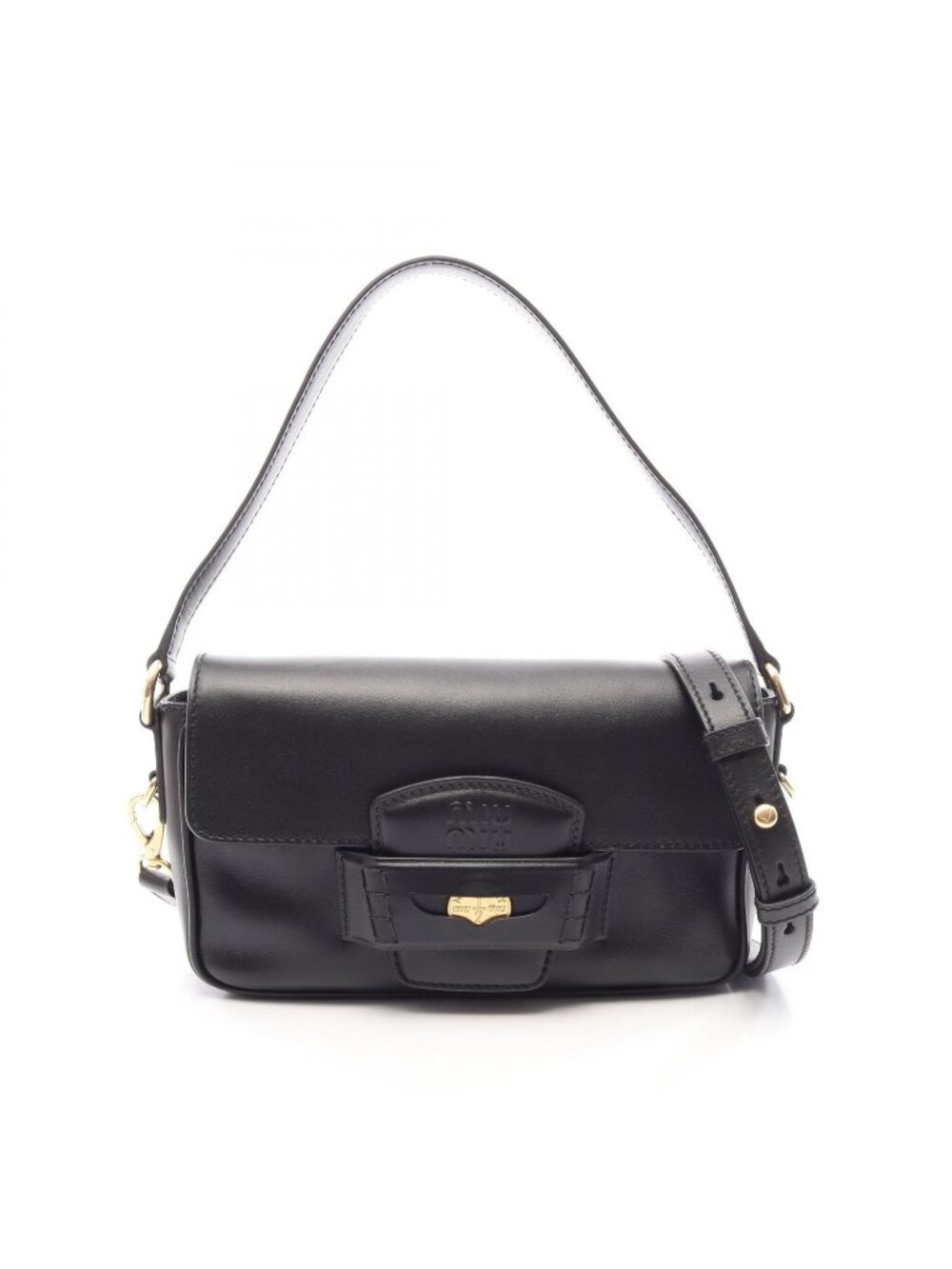 Miu Miu Crm Fine Calfskin Penny Black Leather 2-Way Shoulder Bag